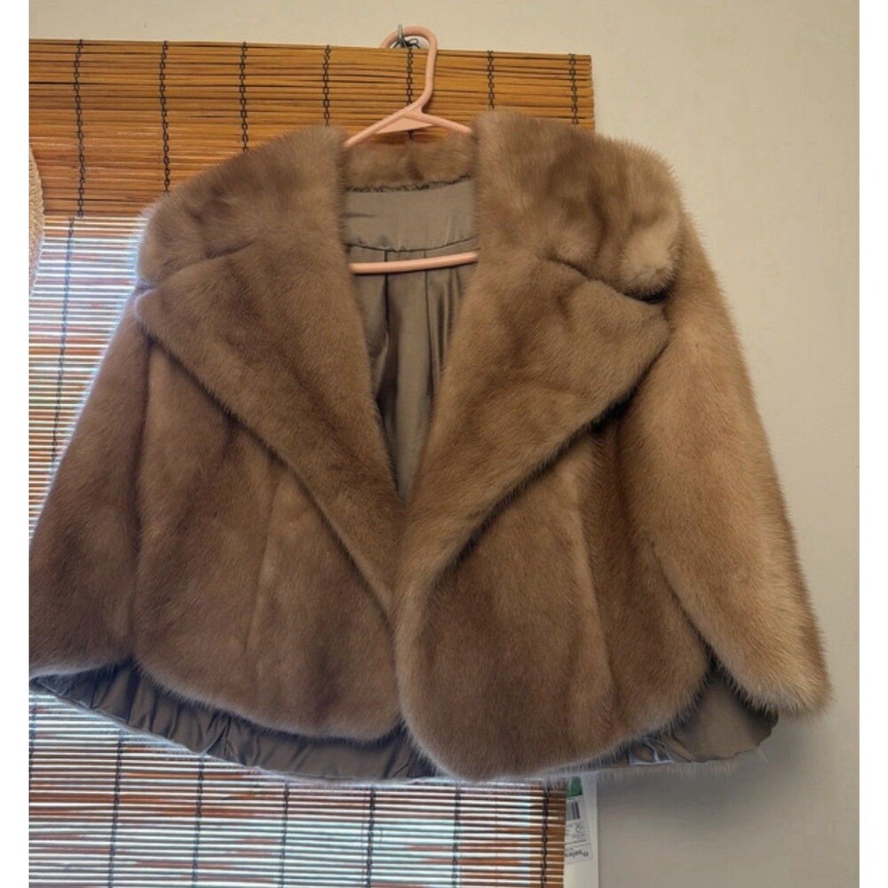 Authentic Vintage mink Shawl Stole Cape Women light Brown Small Size Y2K Retro